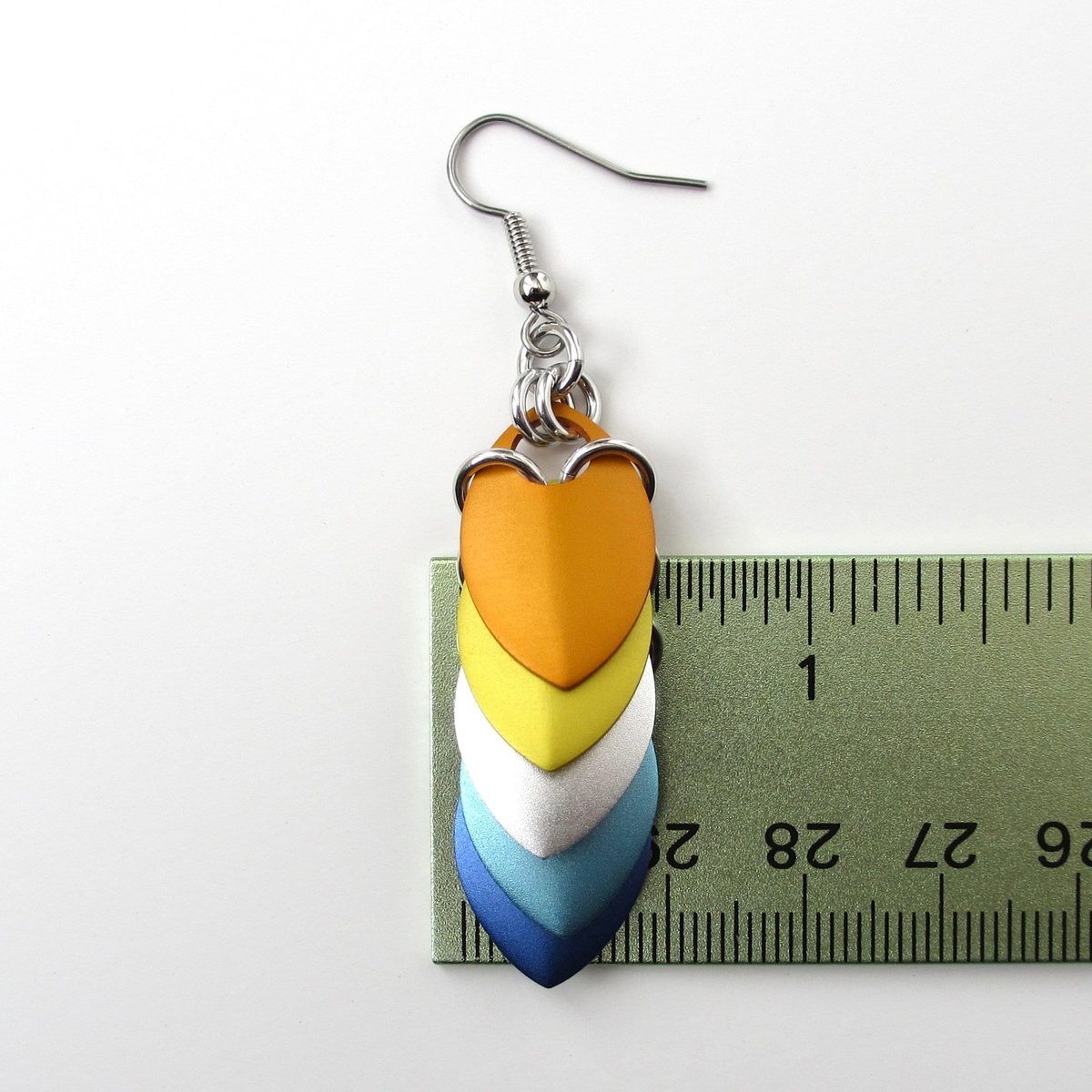 AroAce pride flag earrings, chainmail dragon scales jewelry, LGBTQIA gifts