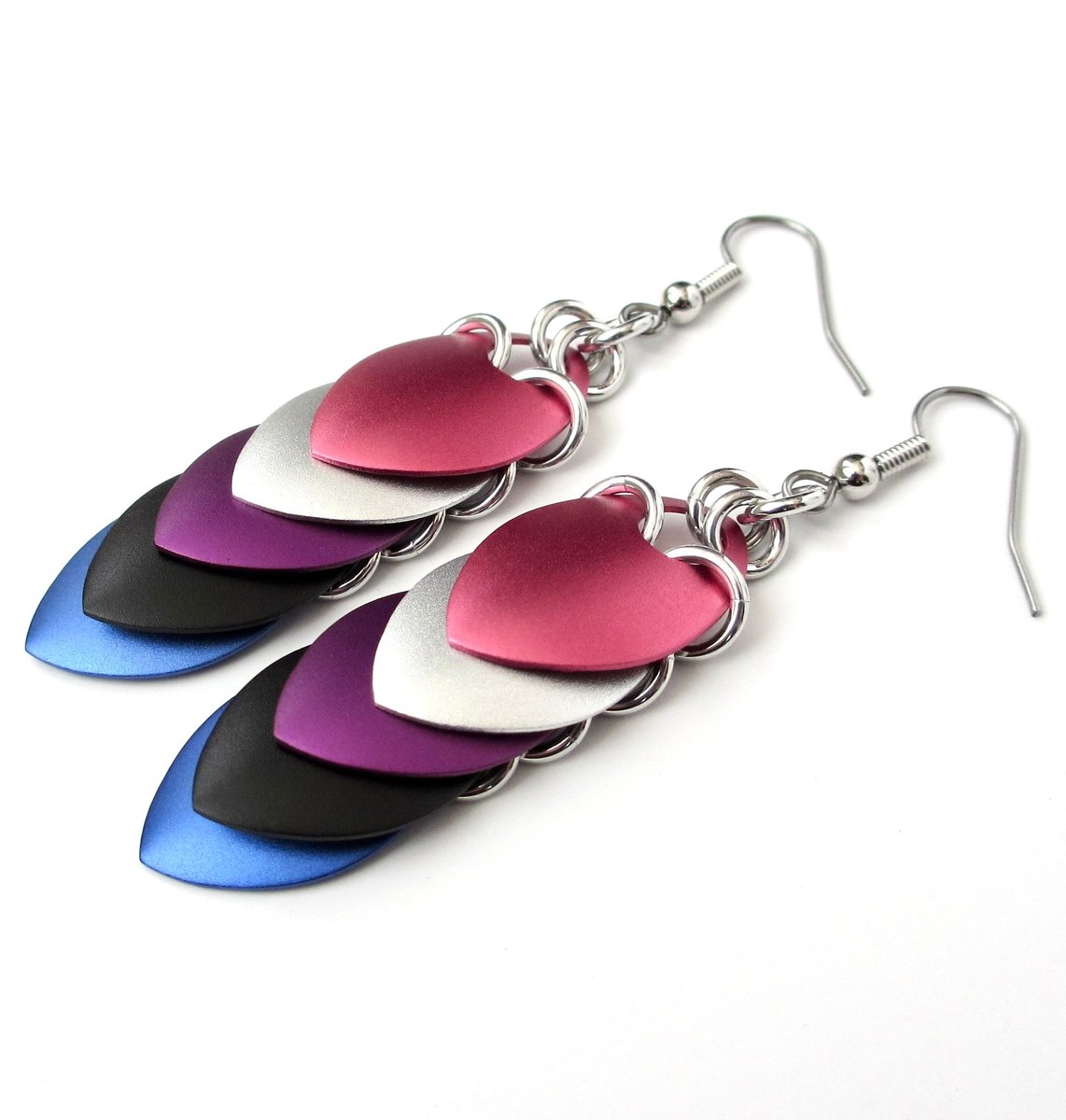 Genderfluid pride flag earrings, chainmail dragon scale jewelry