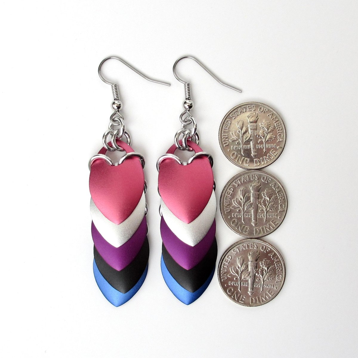 Genderfluid pride flag earrings, chainmail dragon scale jewelry