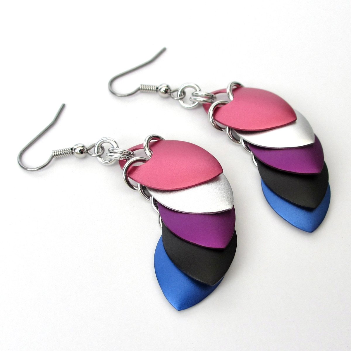 Genderfluid pride flag earrings, chainmail dragon scale jewelry