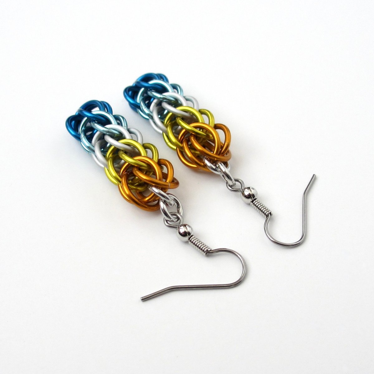 Aroace pride earrings, chainmail full Persian weave, lightweight anodized aluminum LGBTQIA jewelry
