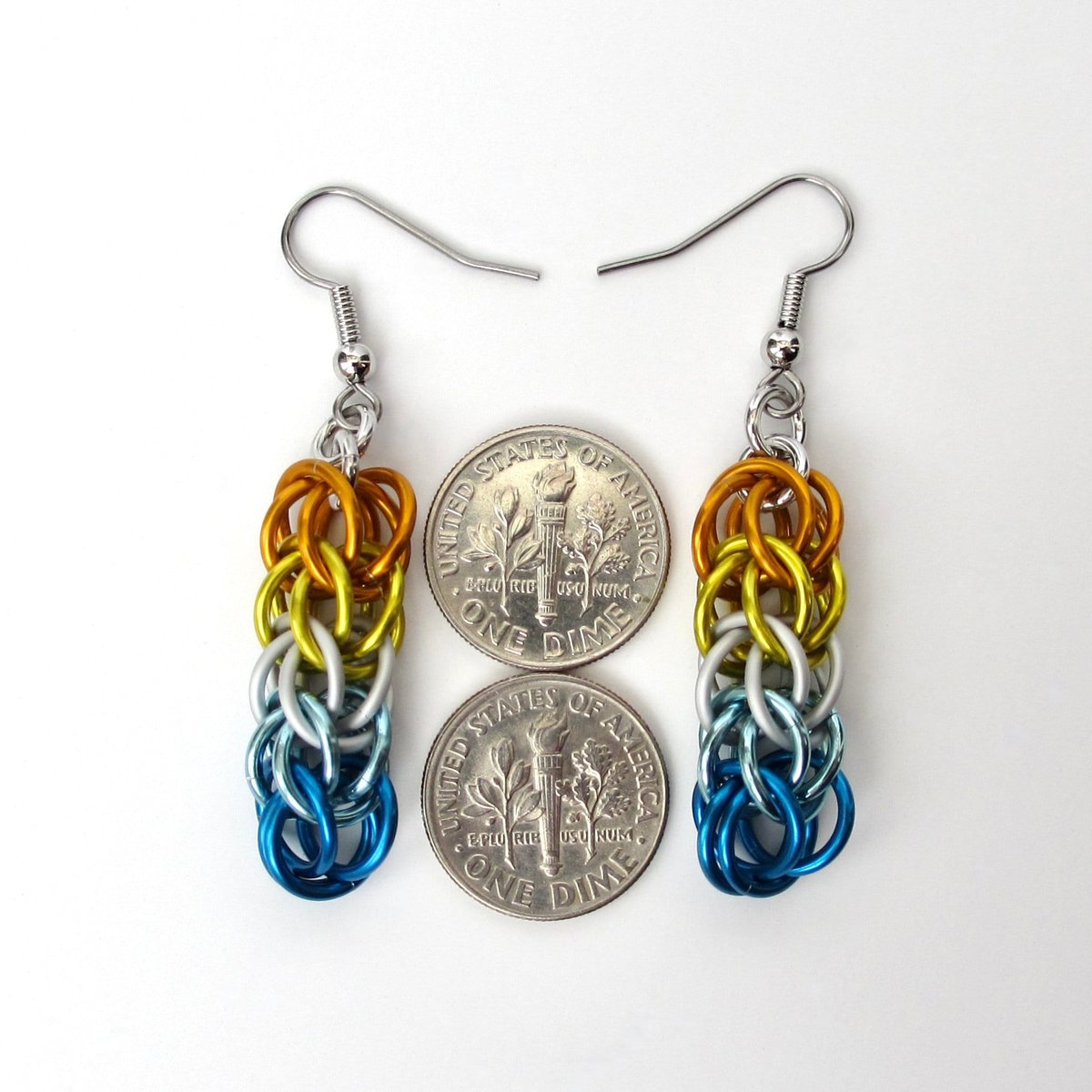 Aroace pride earrings, chainmail full Persian weave, lightweight anodized aluminum LGBTQIA jewelry