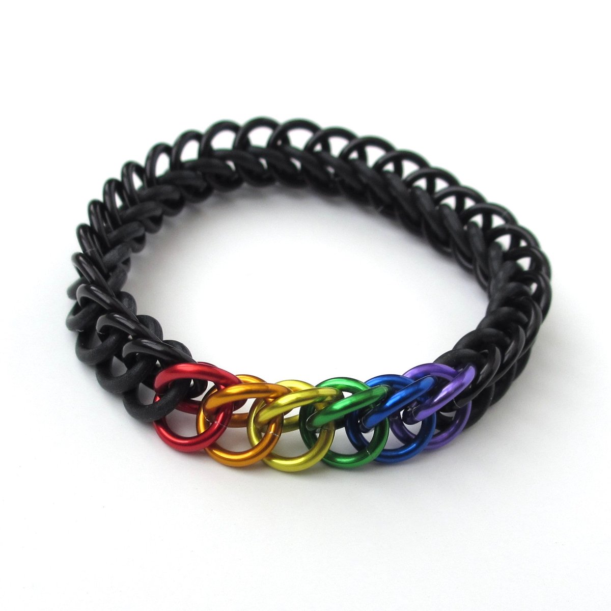 Gay pride stretchy bracelet, chainmail half Persian 3 in 1 weave, discreet rainbow flag LGBTQIA gifts