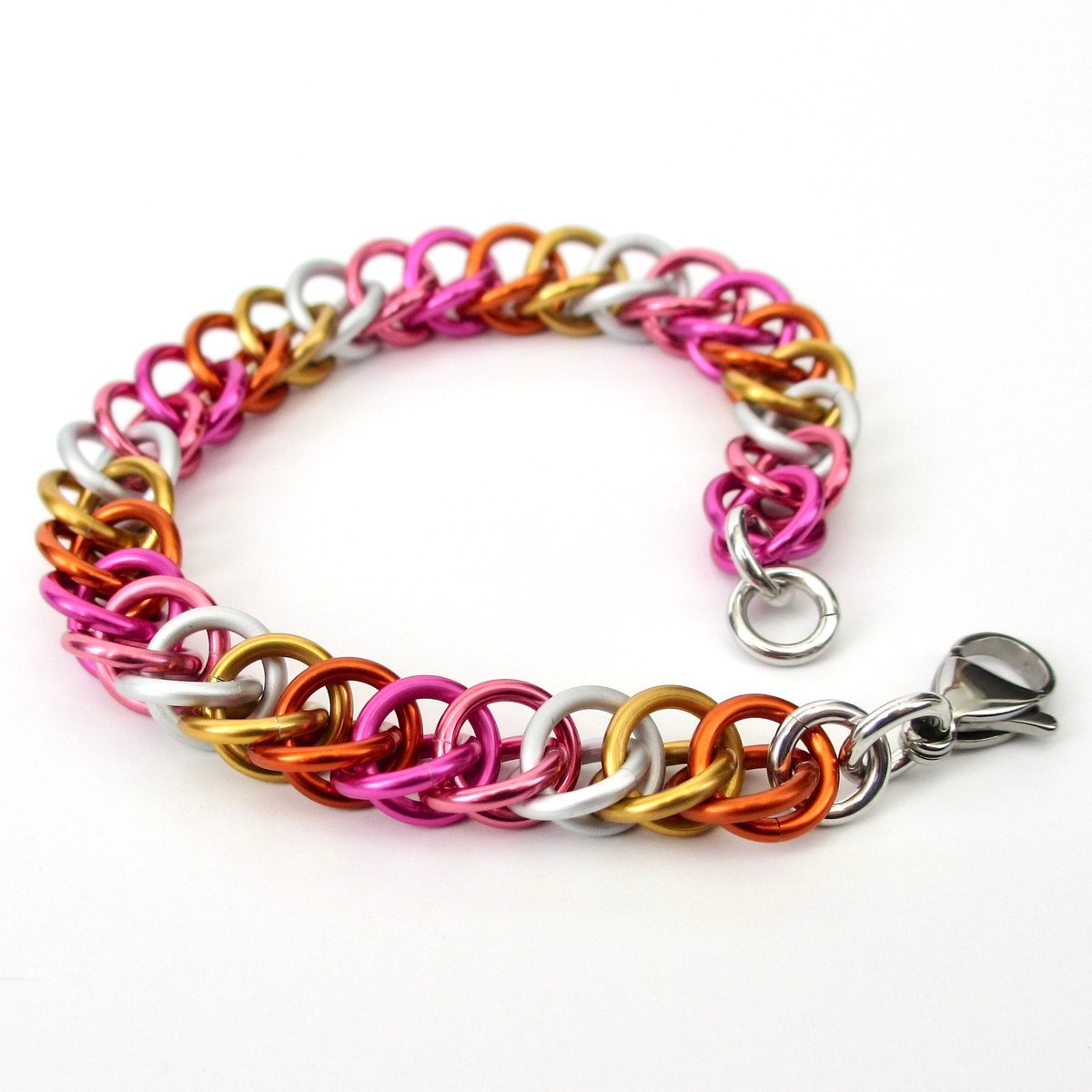 Lesbian pride chainmail bracelet, half Persian 3 in 1 weave, LGBTQ pride month jewelry gifts