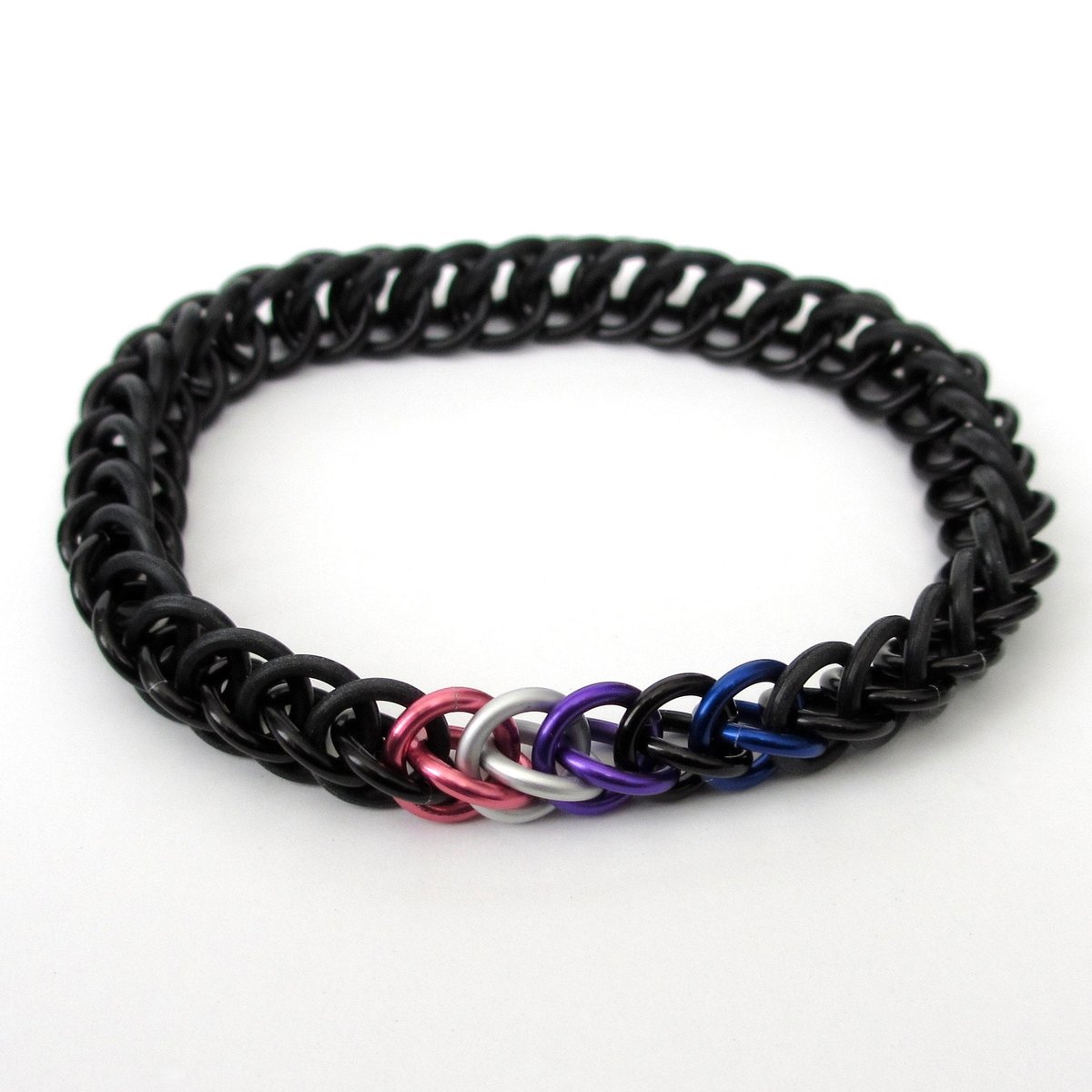 Genderfluid pride stretchy bracelet, chainmail half Persian 3 in 1 weave, discreet LGBTQIA gifts