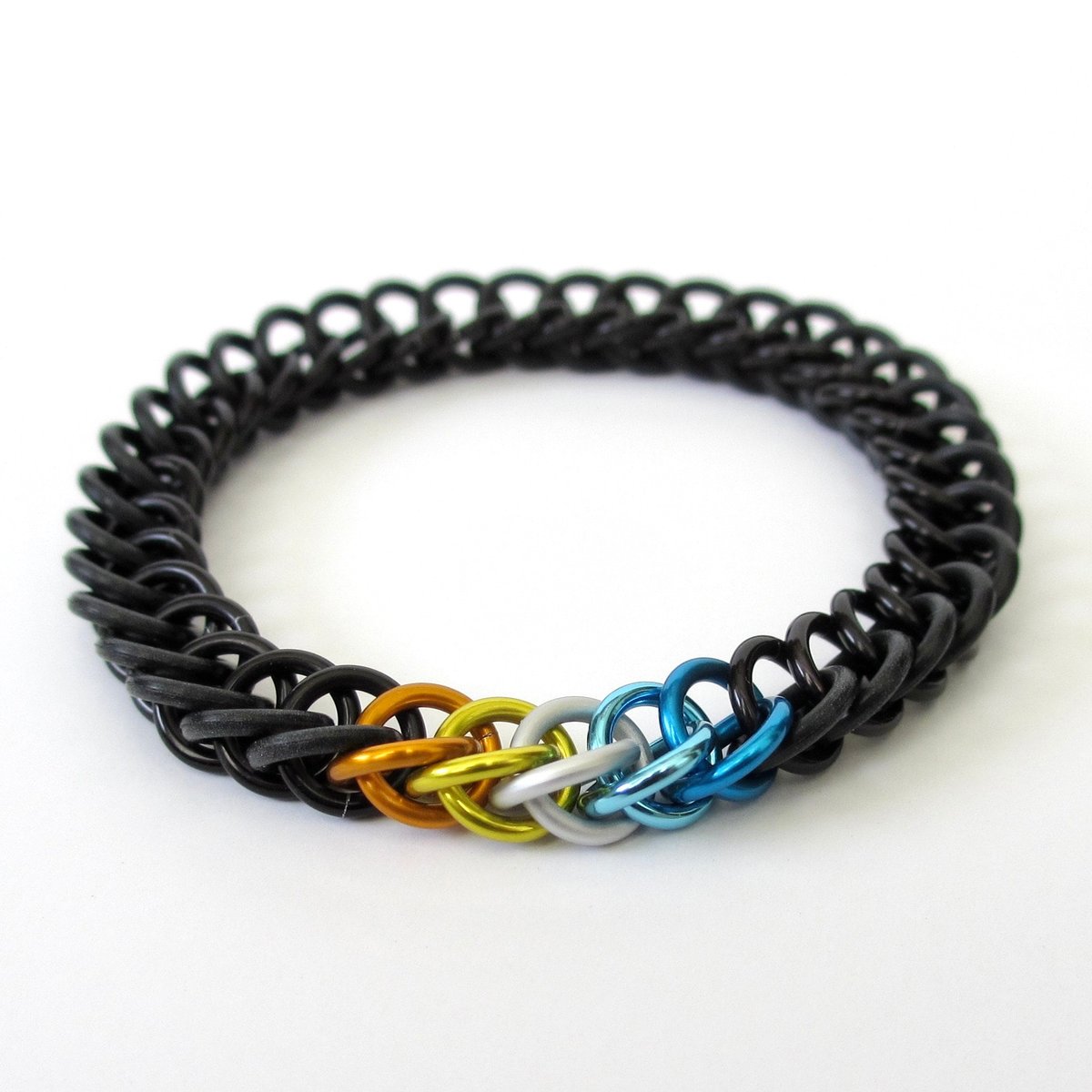 AroAce pride stretchy bracelet, chainmail half Persian 3 in 1 weave, discreet LGBTQIA gifts