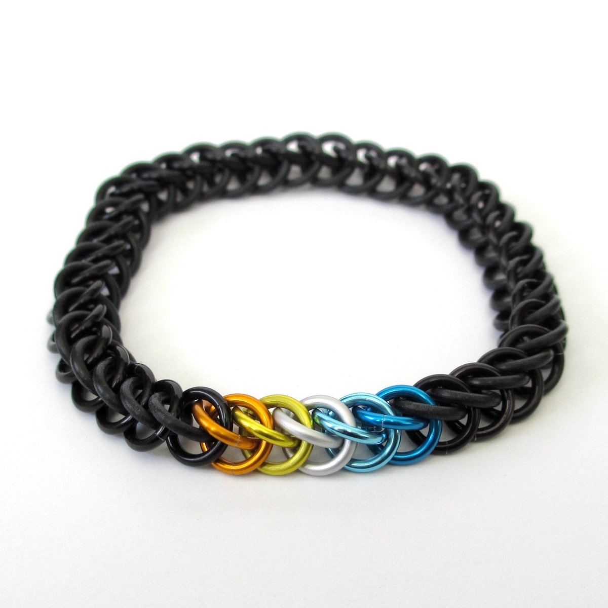 AroAce pride stretchy bracelet, chainmail half Persian 3 in 1 weave, discreet LGBTQIA gifts