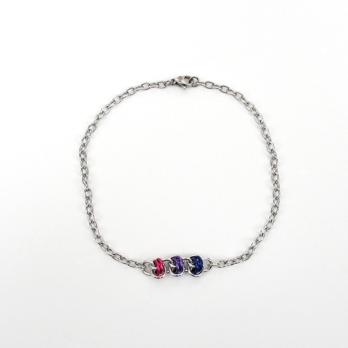 Bi pride anklet, chainmail barrel weave, subtle bisexual jewelry gifts