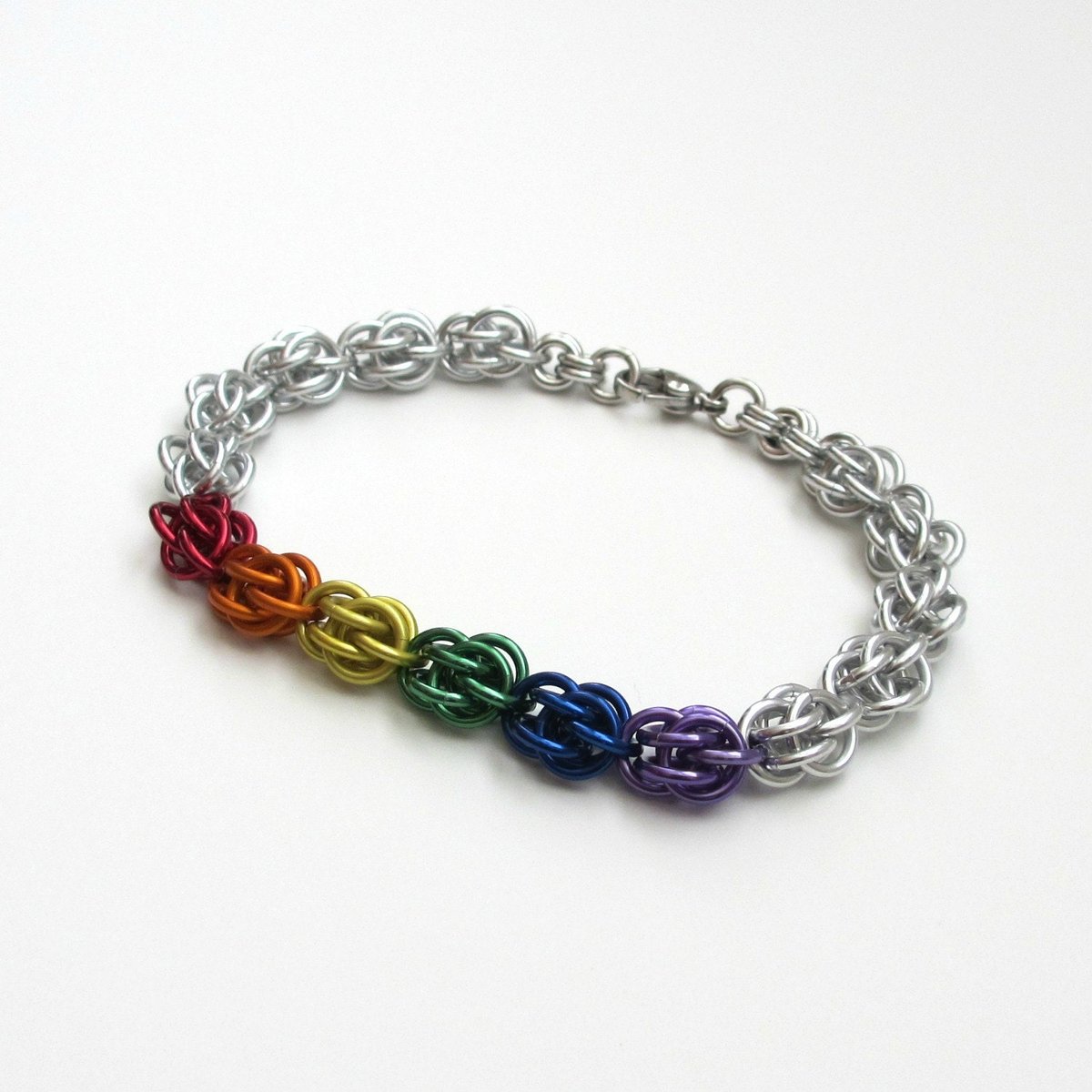 Rainbow chainmail bracelet, gay pride jewelry, LGBTQ bracelet, Sweetpea chainmail weave