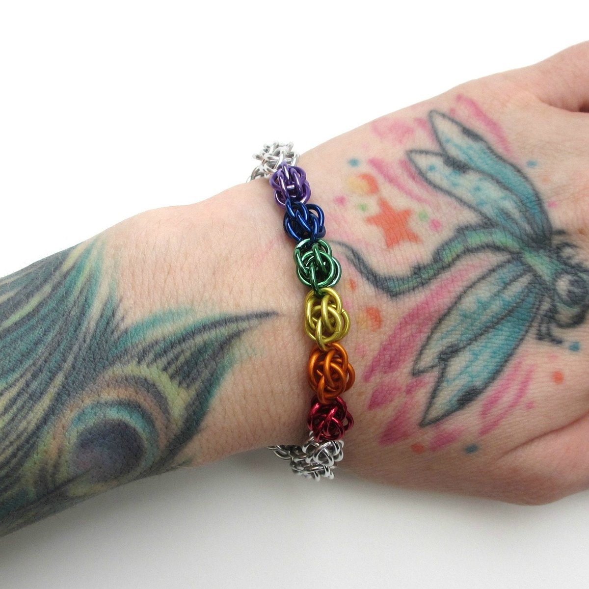 Rainbow chainmail bracelet, gay pride jewelry, LGBTQ bracelet, Sweetpea chainmail weave