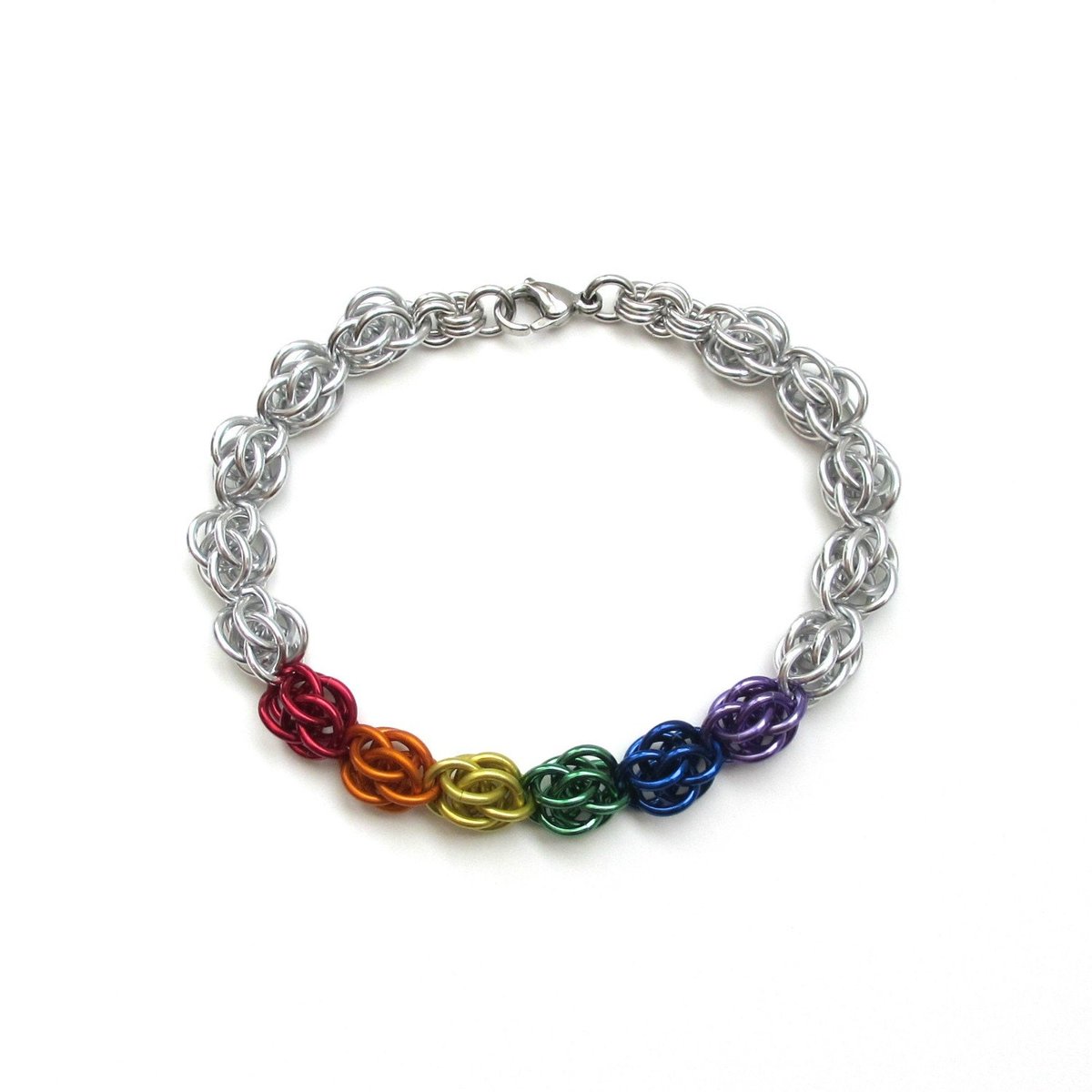 Rainbow chainmail bracelet, gay pride jewelry, LGBTQ bracelet, Sweetpea chainmail weave