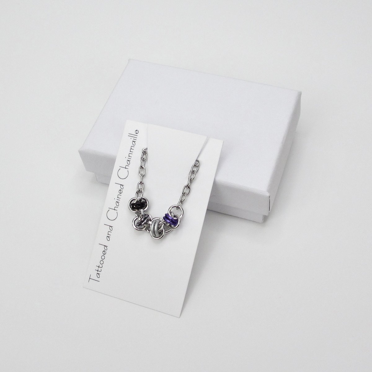 Asexual pride anklet, chainmail barrel weave, subtle ace flag jewelry