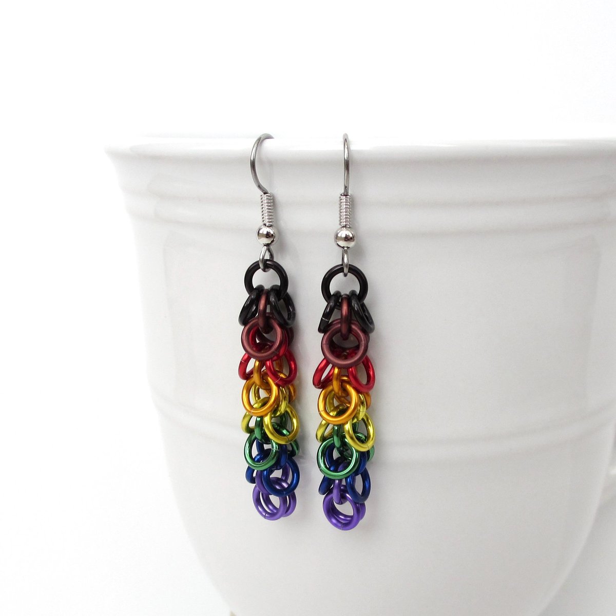 Philadelphia pride flag earrings, chainmail shaggy loops weave, LGBTQIA jewelry