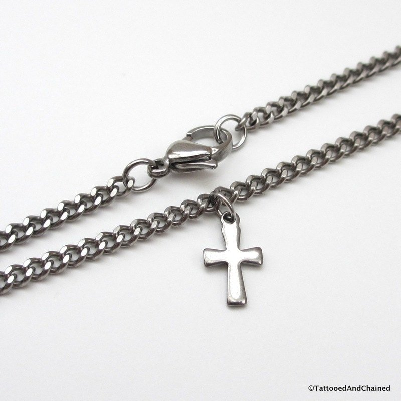 Cross anklet, stainless steel 3mm curb chain anklet