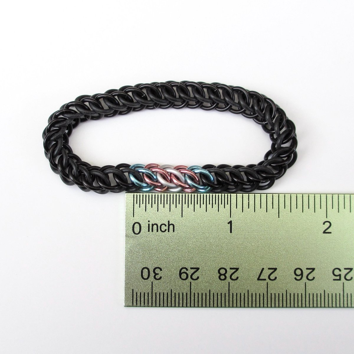 Transgender pride flag bracelet, stretchy chainmail half Persian 3 in 1 weave, subtle and discreet LGBTQIA jewelry