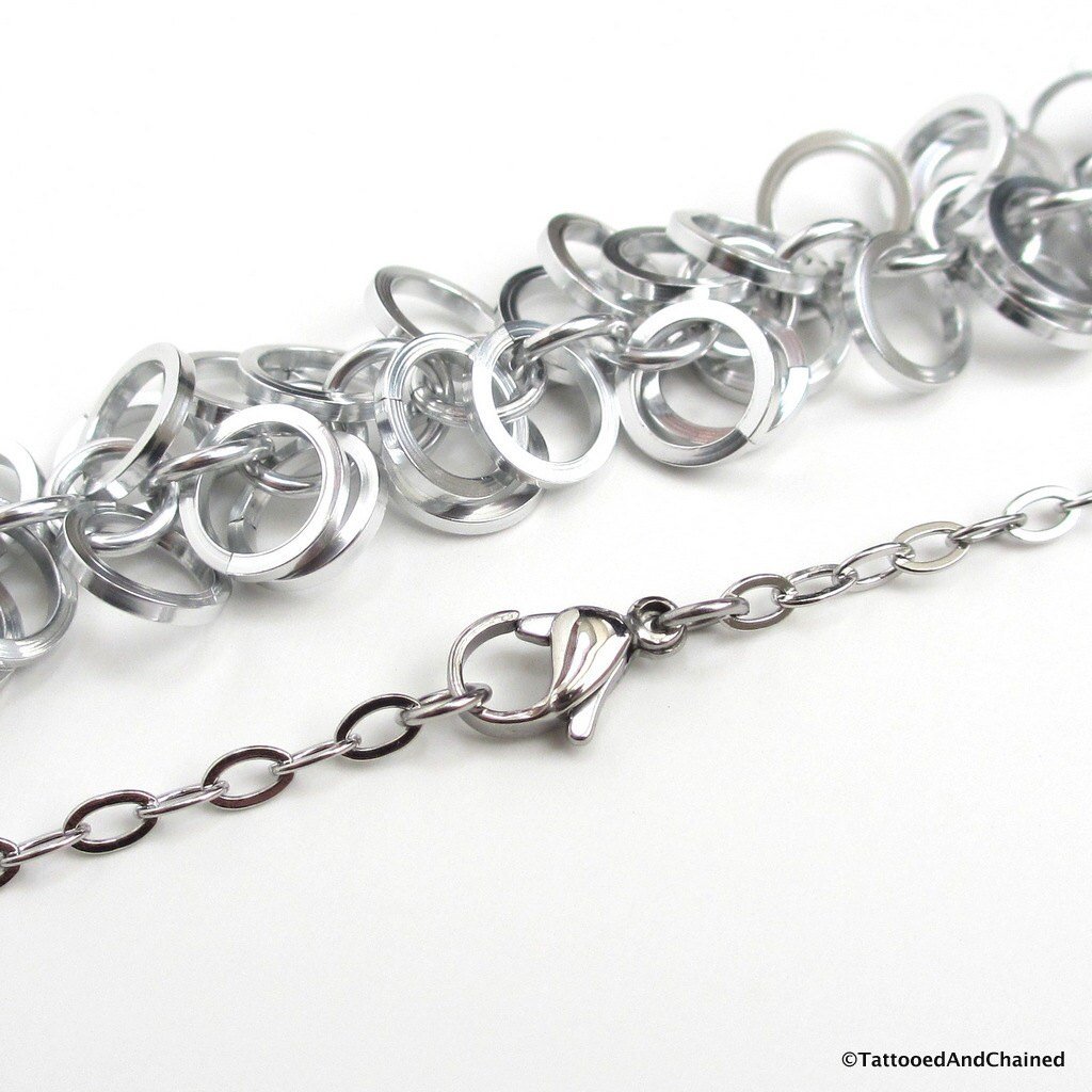 Silver chainmail necklace, square wire shaggy loops weave, women's jewelry