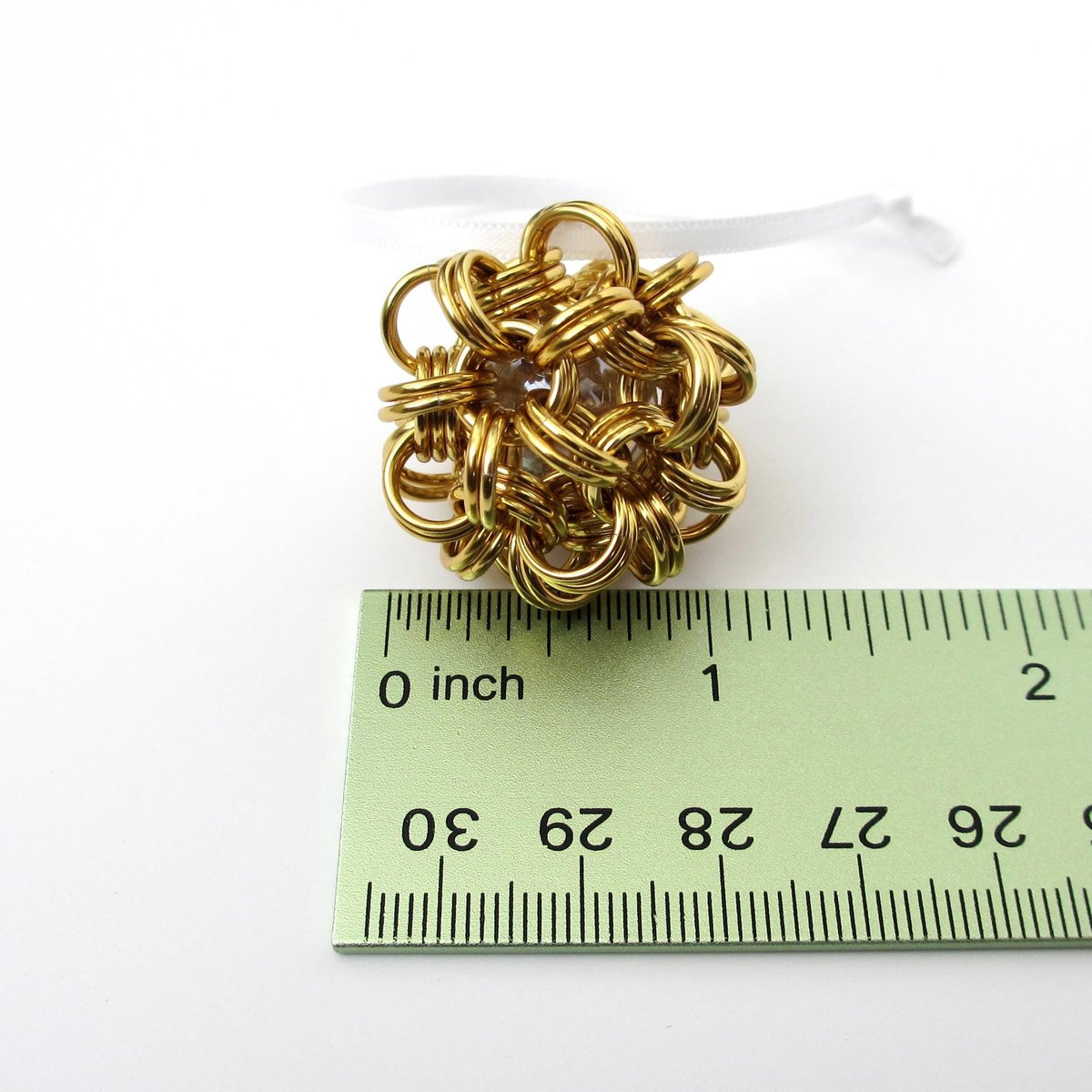 Gold Christmas ornament, chainmail ball holiday decoration or bag charm
