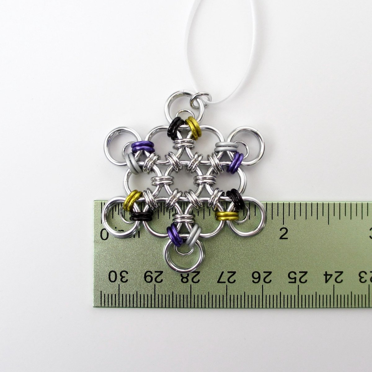 Nonbinary pride snowflake ornament, handmade LGBTQ chainmail holiday decoration