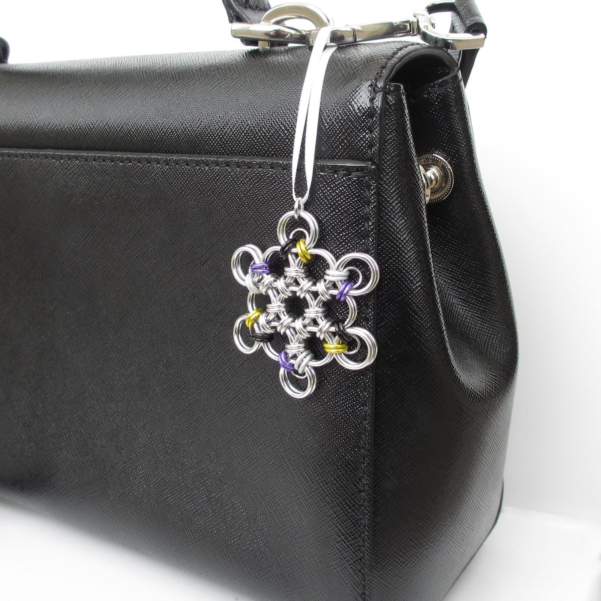 Nonbinary pride snowflake ornament, handmade LGBTQ chainmail holiday decoration