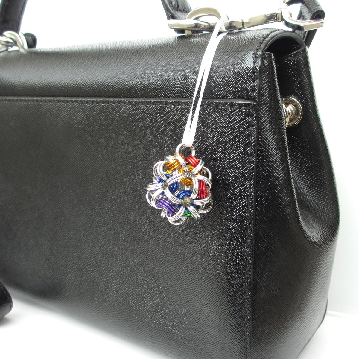 Gay pride ball ornament, rainbow chainmail LGBTQ holiday decoration
