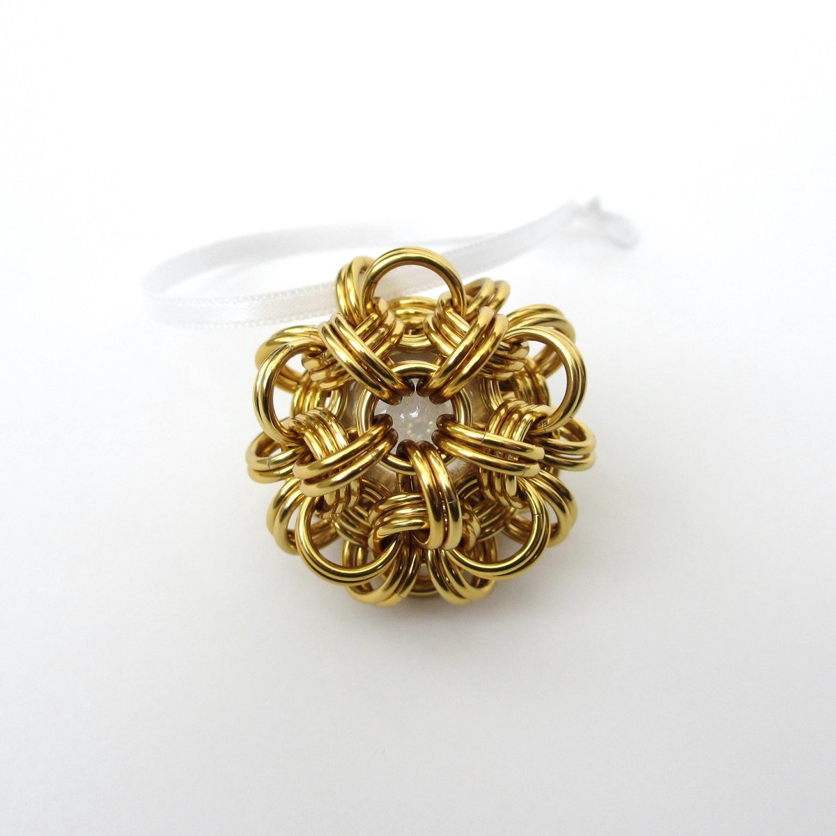 Gold Christmas ornament, chainmail ball holiday decoration or bag charm