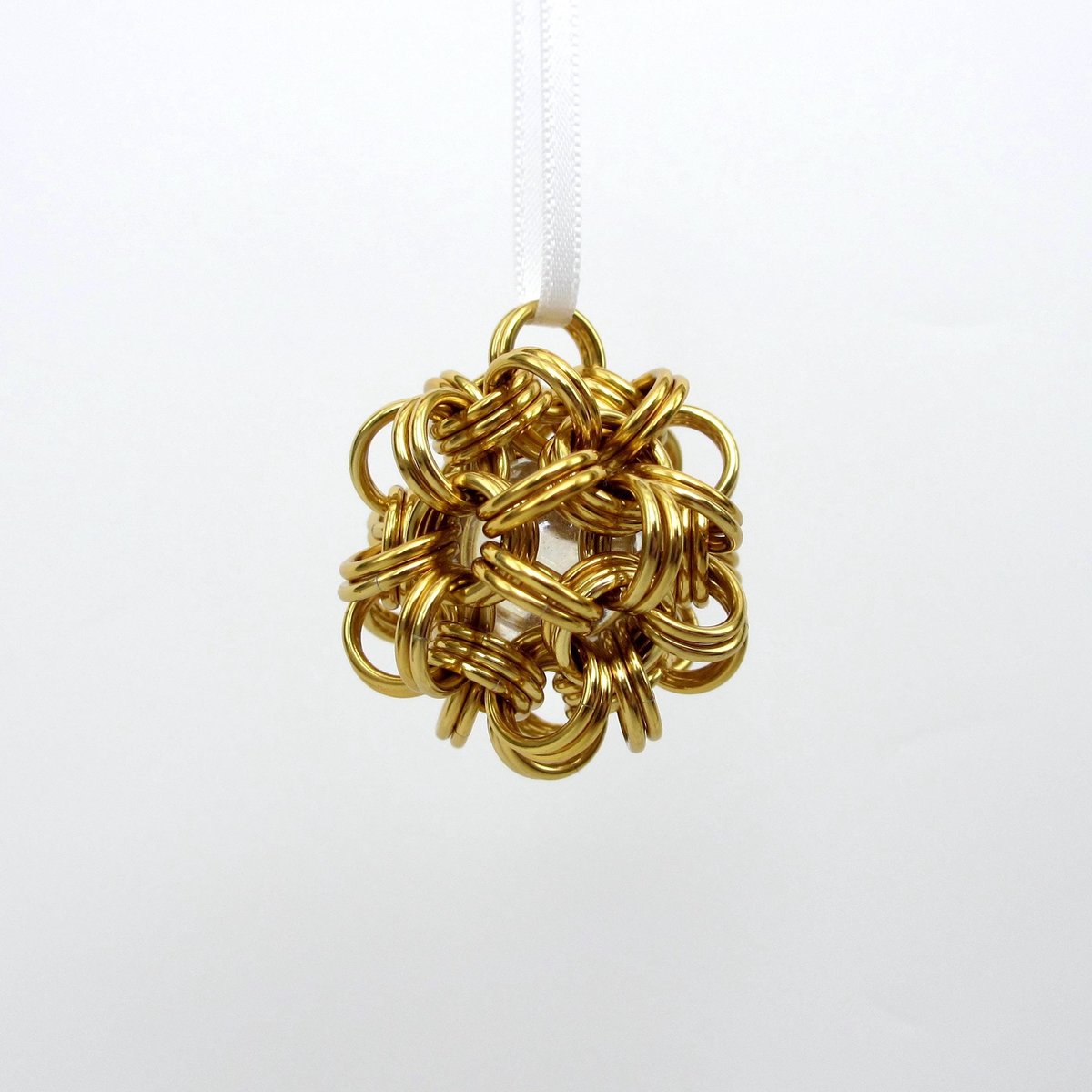 Gold Christmas ornament, chainmail ball holiday decoration or bag charm