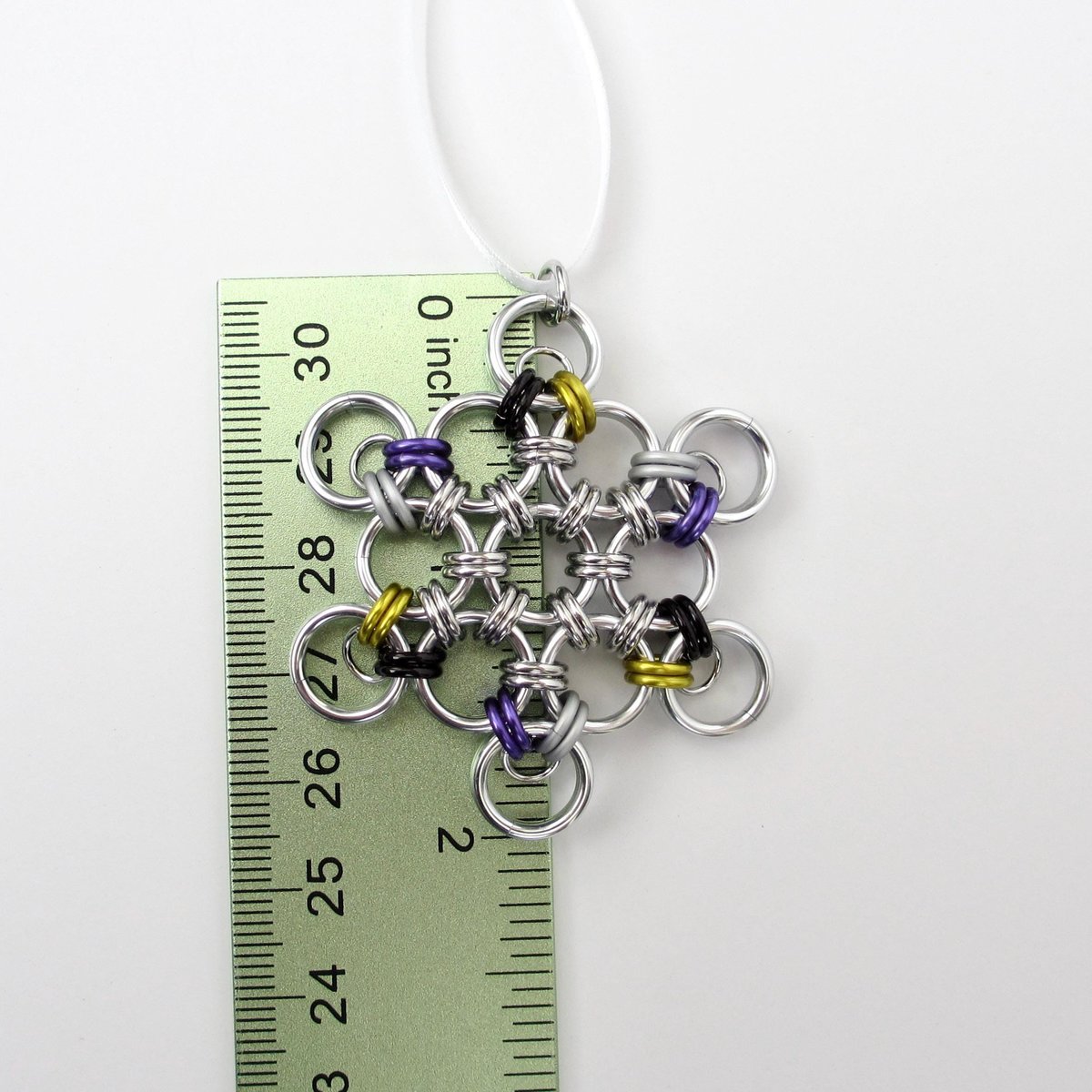 Nonbinary pride snowflake ornament, handmade LGBTQ chainmail holiday decoration