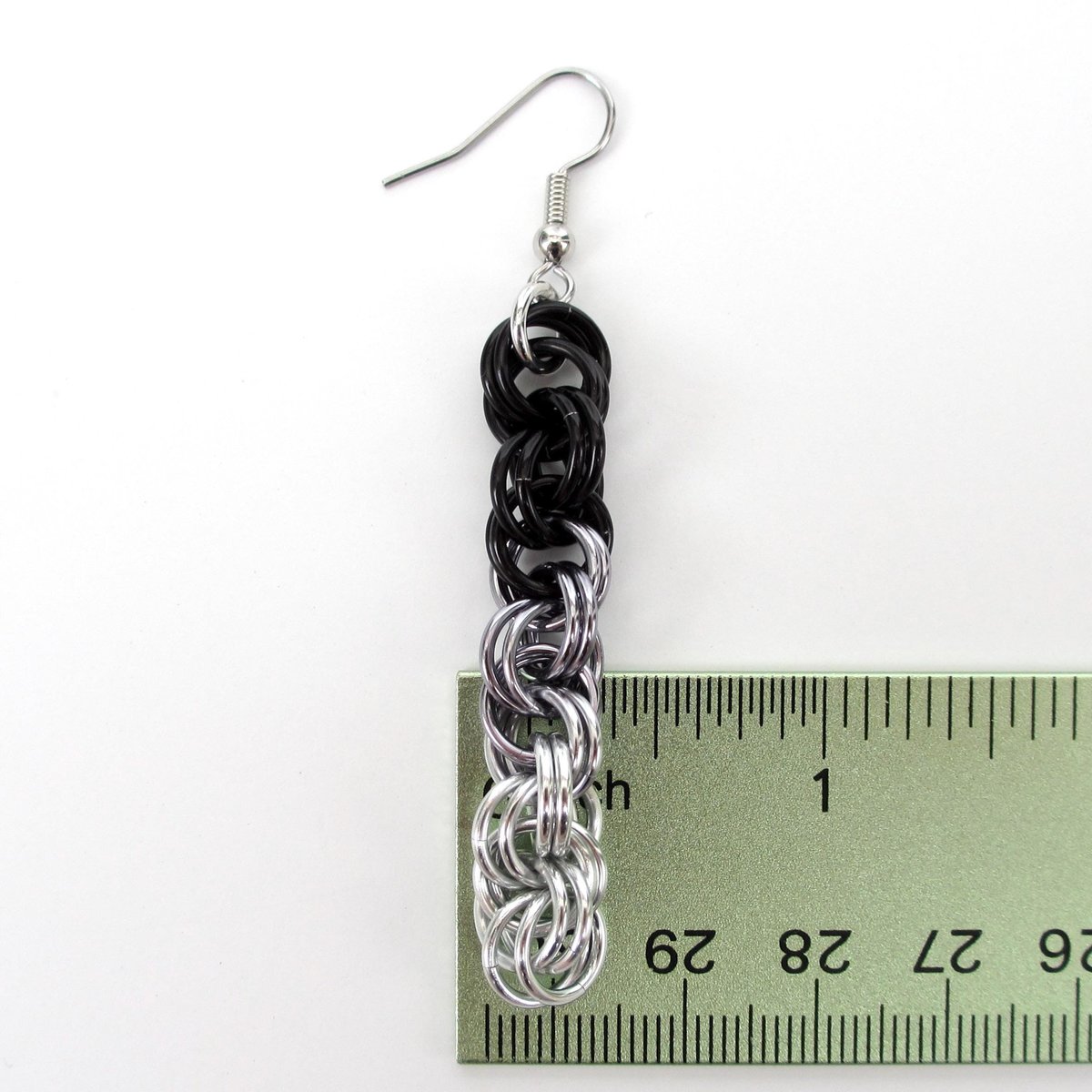 Handmade Chainmail Double Spiral Earrings - Ombre Black to Silver