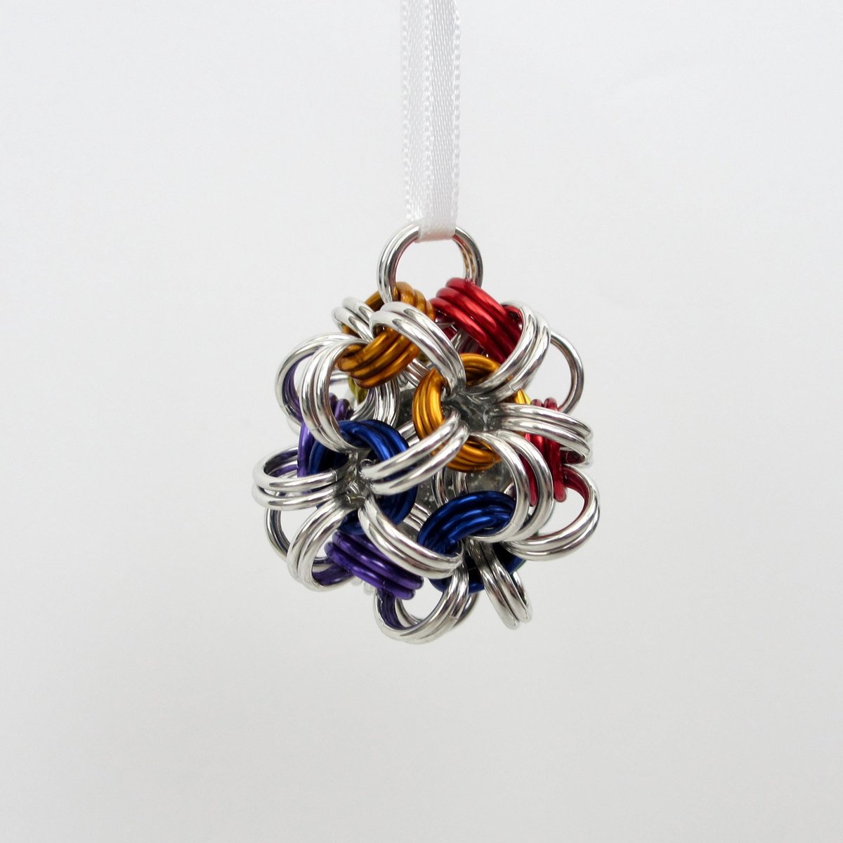 Gay pride ball ornament, rainbow chainmail LGBTQ holiday decoration
