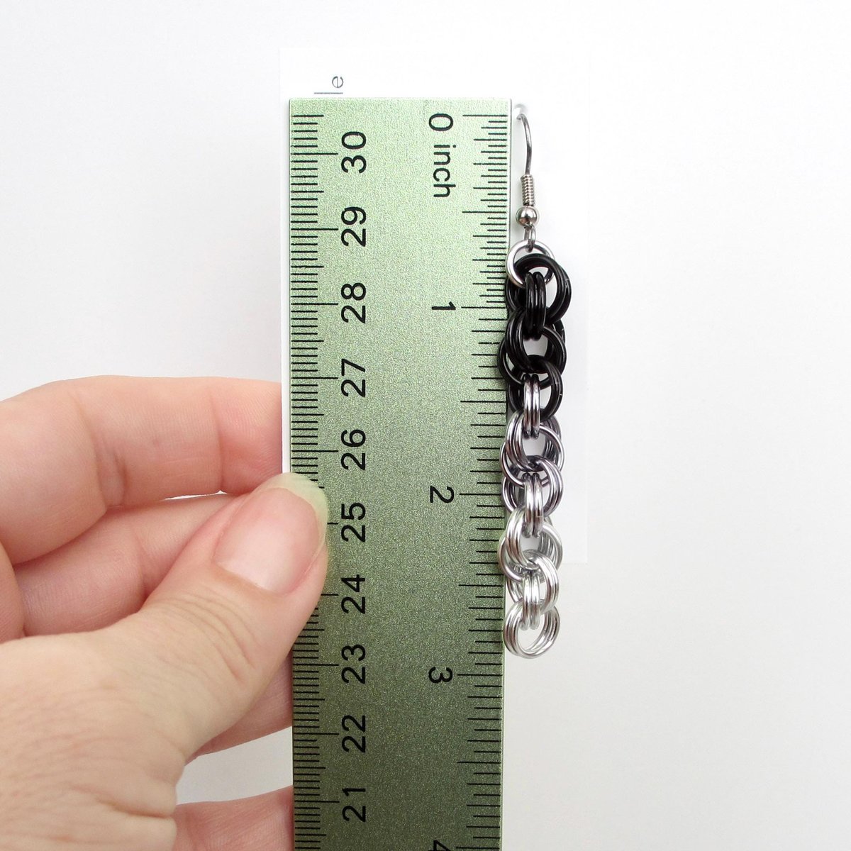 Handmade Chainmail Double Spiral Earrings - Ombre Black to Silver