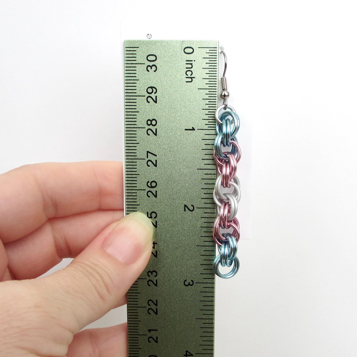 Transgender pride earrings, handmade chainmail spiral weave jewelry