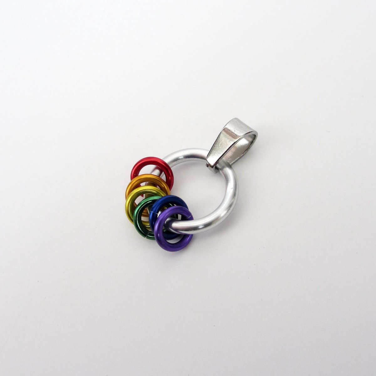 Minimalist Gay Pride Pendant with Floating Rainbow Rings - Handmade LGBTQ Jewelry