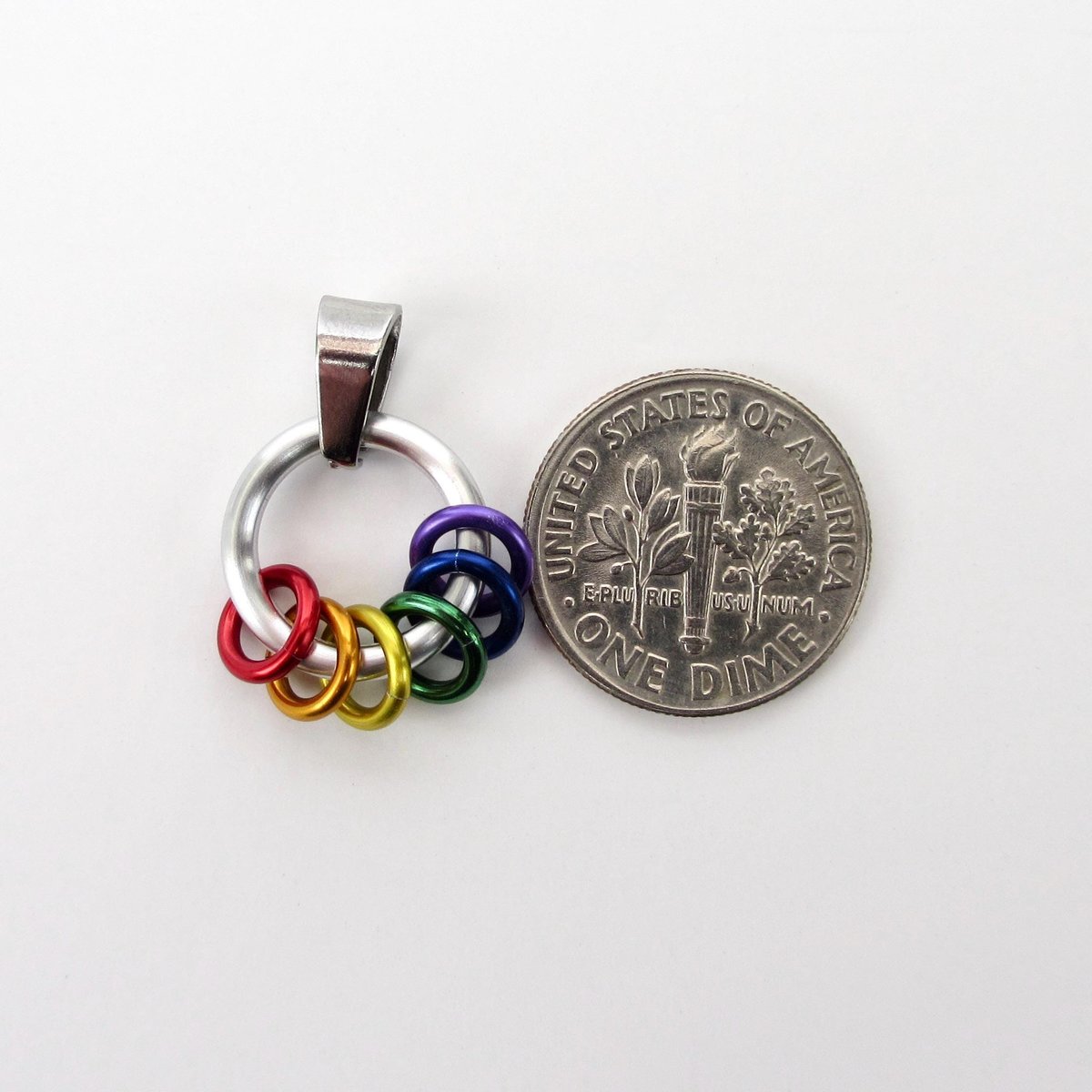 Minimalist Gay Pride Pendant with Floating Rainbow Rings - Handmade LGBTQ Jewelry