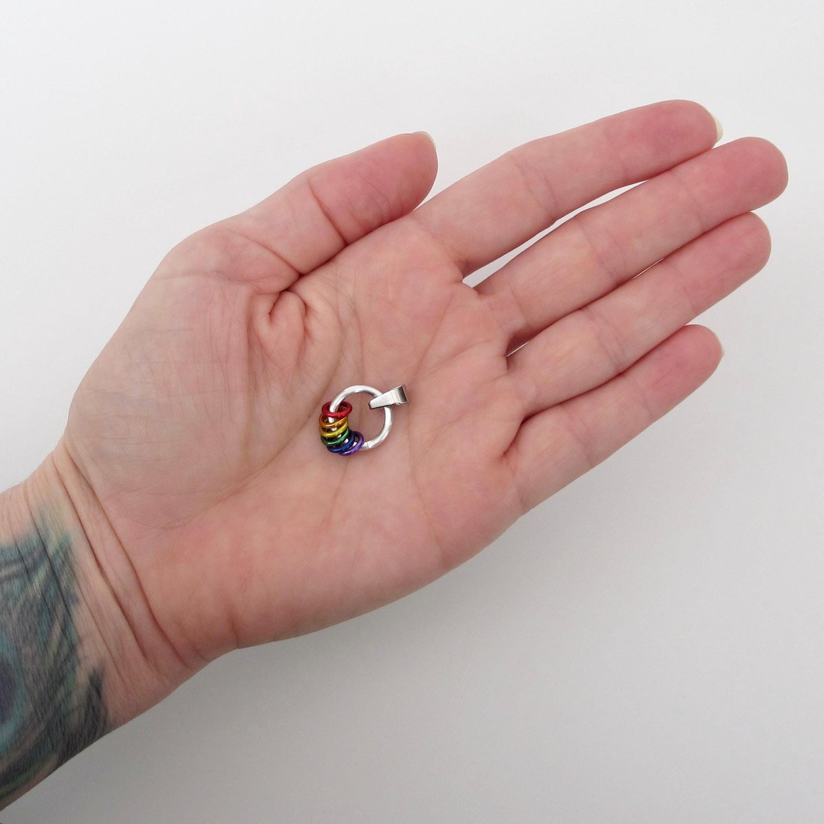 Minimalist Gay Pride Pendant with Floating Rainbow Rings - Handmade LGBTQ Jewelry