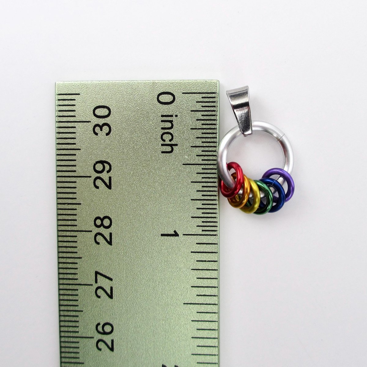 Minimalist Gay Pride Pendant with Floating Rainbow Rings - Handmade LGBTQ Jewelry