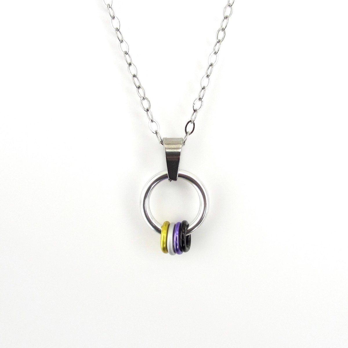 Minimalist Nonbinary Pride Pendant - Floating Rings in Yellow, White, Purple, Black