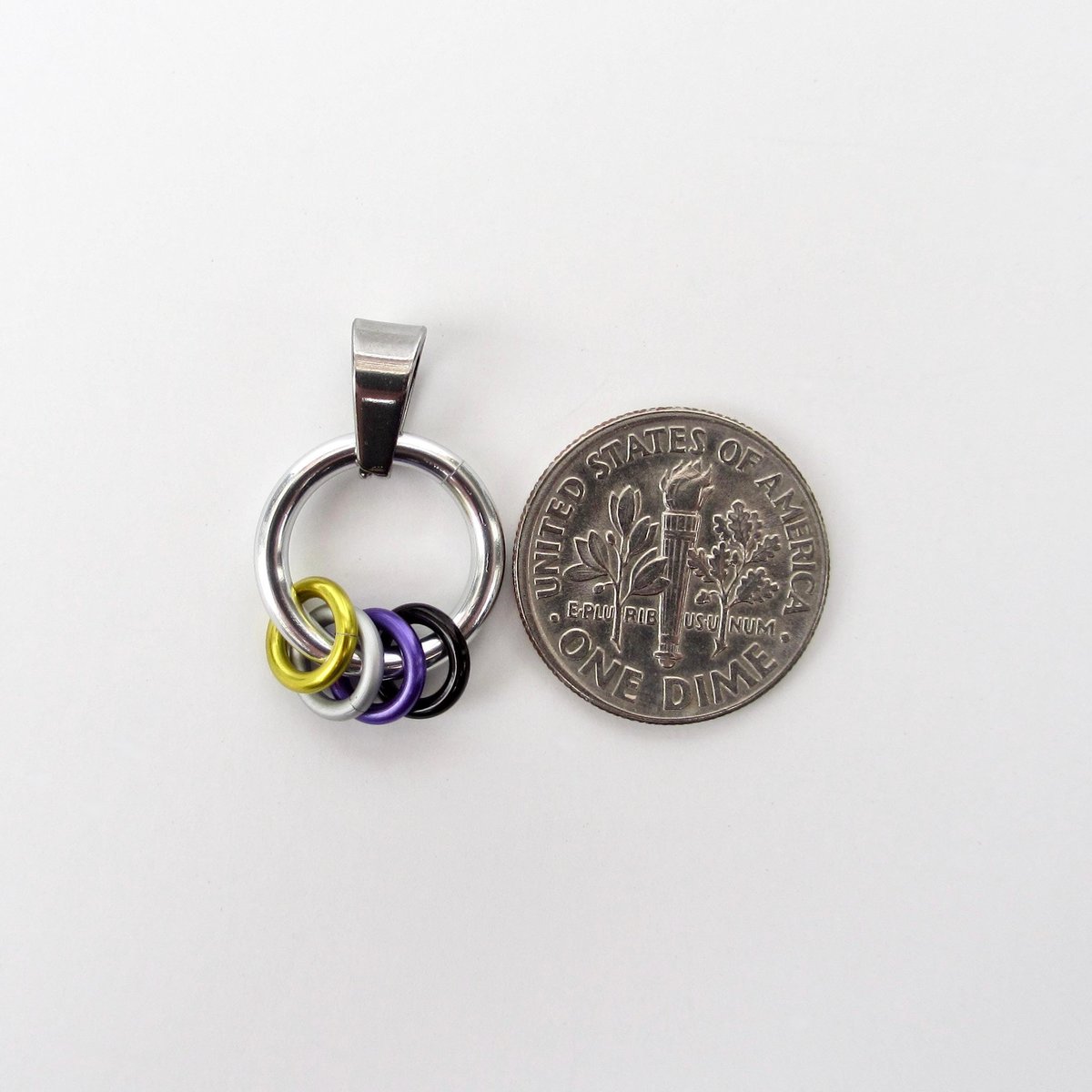 Minimalist Nonbinary Pride Pendant - Floating Rings in Yellow, White, Purple, Black