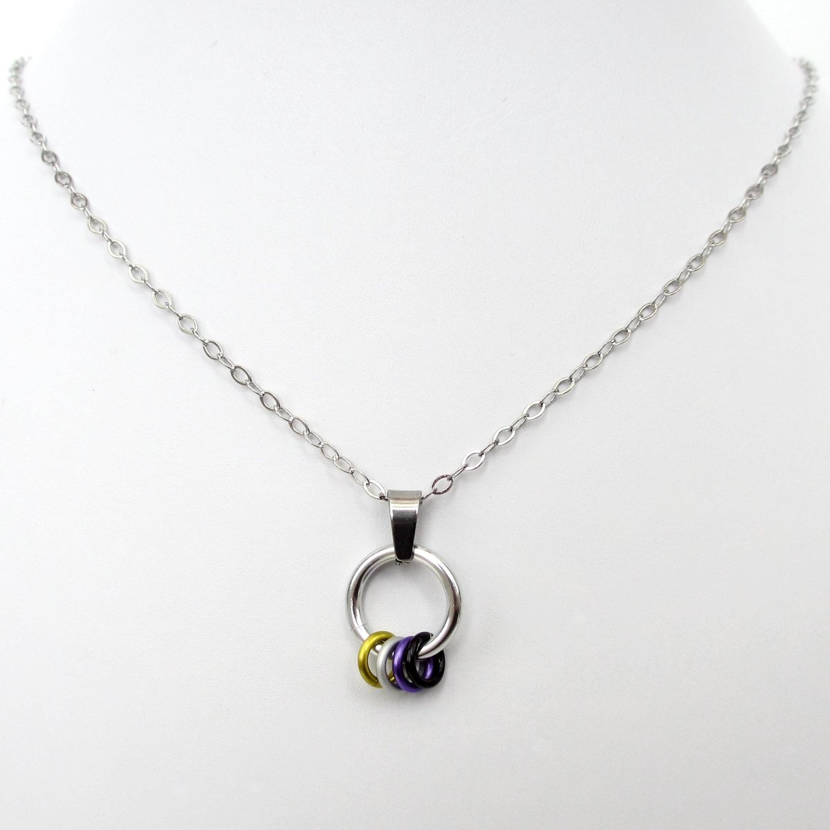 Minimalist Nonbinary Pride Pendant - Floating Rings in Yellow, White, Purple, Black