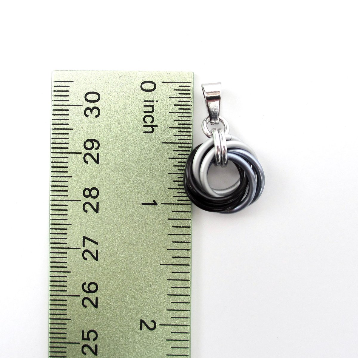 Black ombre pendant necklace, handmade chainmail love knot, small minimalist jewelry