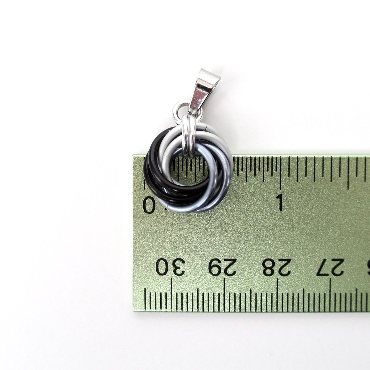 Black ombre pendant necklace, handmade chainmail love knot, small minimalist jewelry