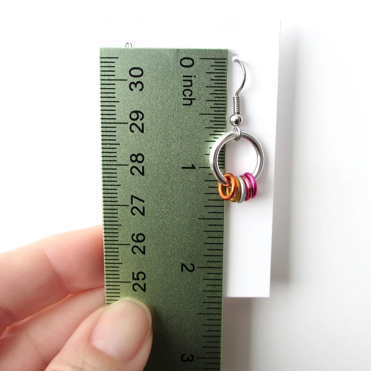 Minimalist Lesbian Pride Earrings with Floating Rings in Sunset Flag Colors - Handmade LGBTQ Jewelry