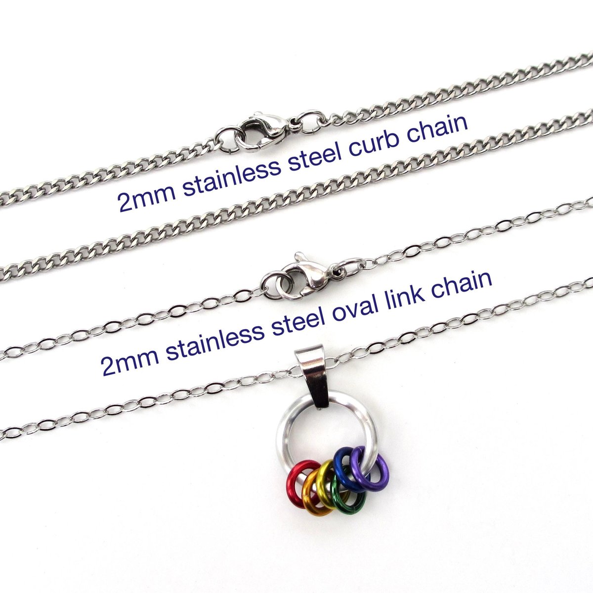 Minimalist Gay Pride Pendant with Floating Rainbow Rings - Handmade LGBTQ Jewelry
