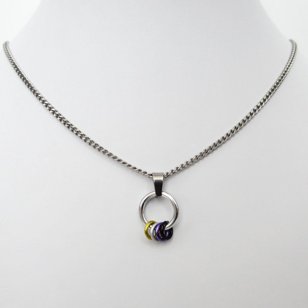 Minimalist Nonbinary Pride Pendant - Floating Rings in Yellow, White, Purple, Black