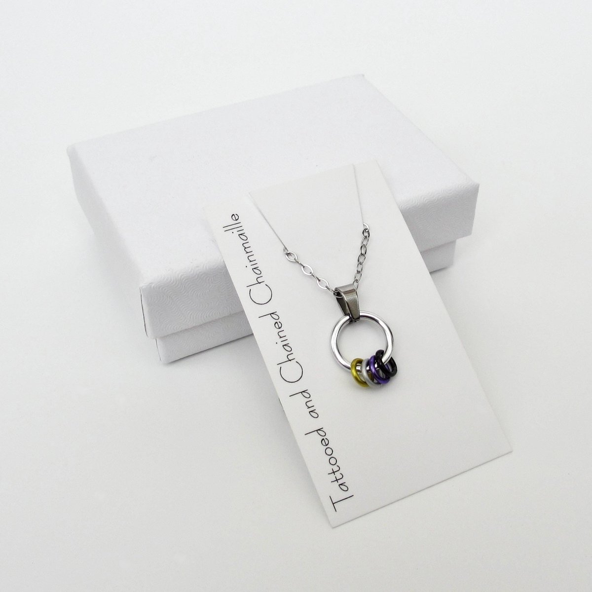 Minimalist Nonbinary Pride Pendant - Floating Rings in Yellow, White, Purple, Black