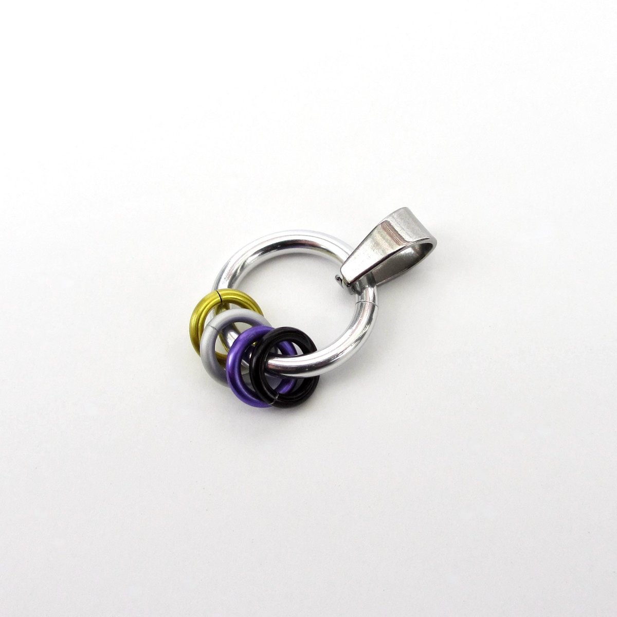 Minimalist Nonbinary Pride Pendant - Floating Rings in Yellow, White, Purple, Black