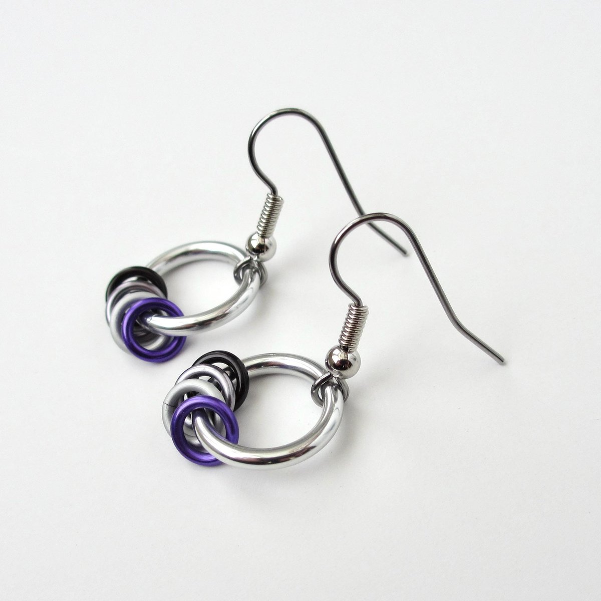 Minimalist Asexual Pride Earrings with Floating Rings in Ace Flag Colors - Handmade LGBTQIA Jewelry