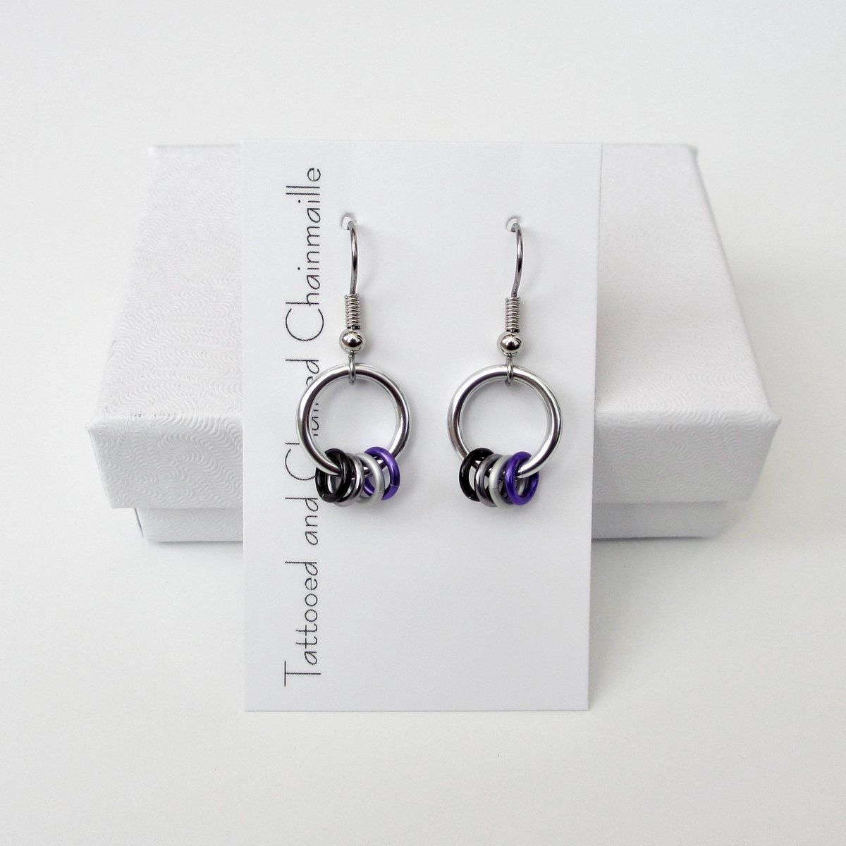 Minimalist Asexual Pride Earrings with Floating Rings in Ace Flag Colors - Handmade LGBTQIA Jewelry