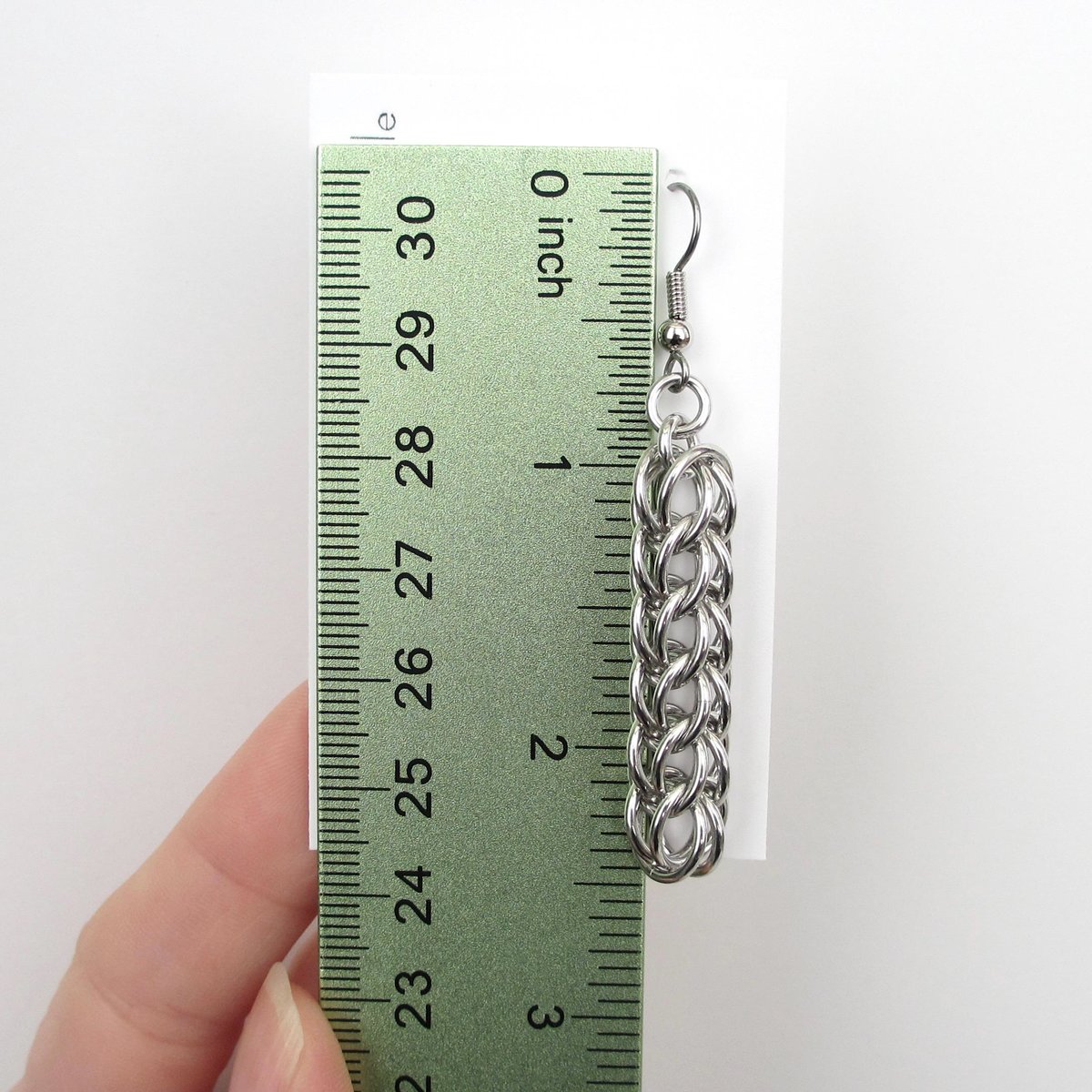 Silver Aluminum Chainmail Earrings, Handmade Full Persian Weave, Lightweight Everyday Jewelry