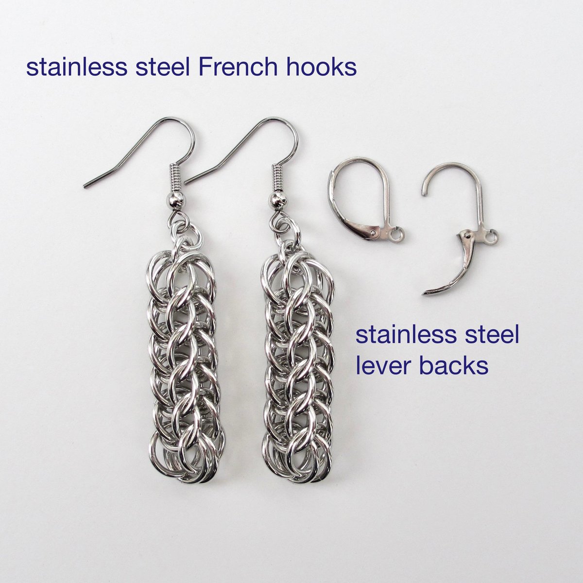 Silver Aluminum Chainmail Earrings, Handmade Full Persian Weave, Lightweight Everyday Jewelry