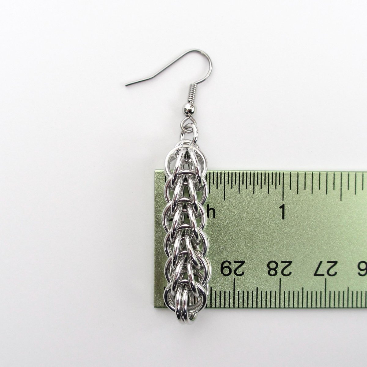 Silver Aluminum Chainmail Earrings, Handmade Full Persian Weave, Lightweight Everyday Jewelry